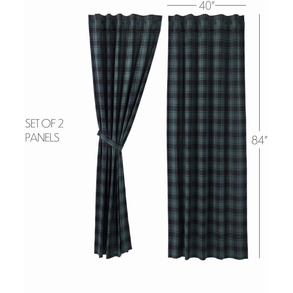 Pine Grove Green Plaid Curtain Panels 84x40 Set of 2 Cotton Farmhouse